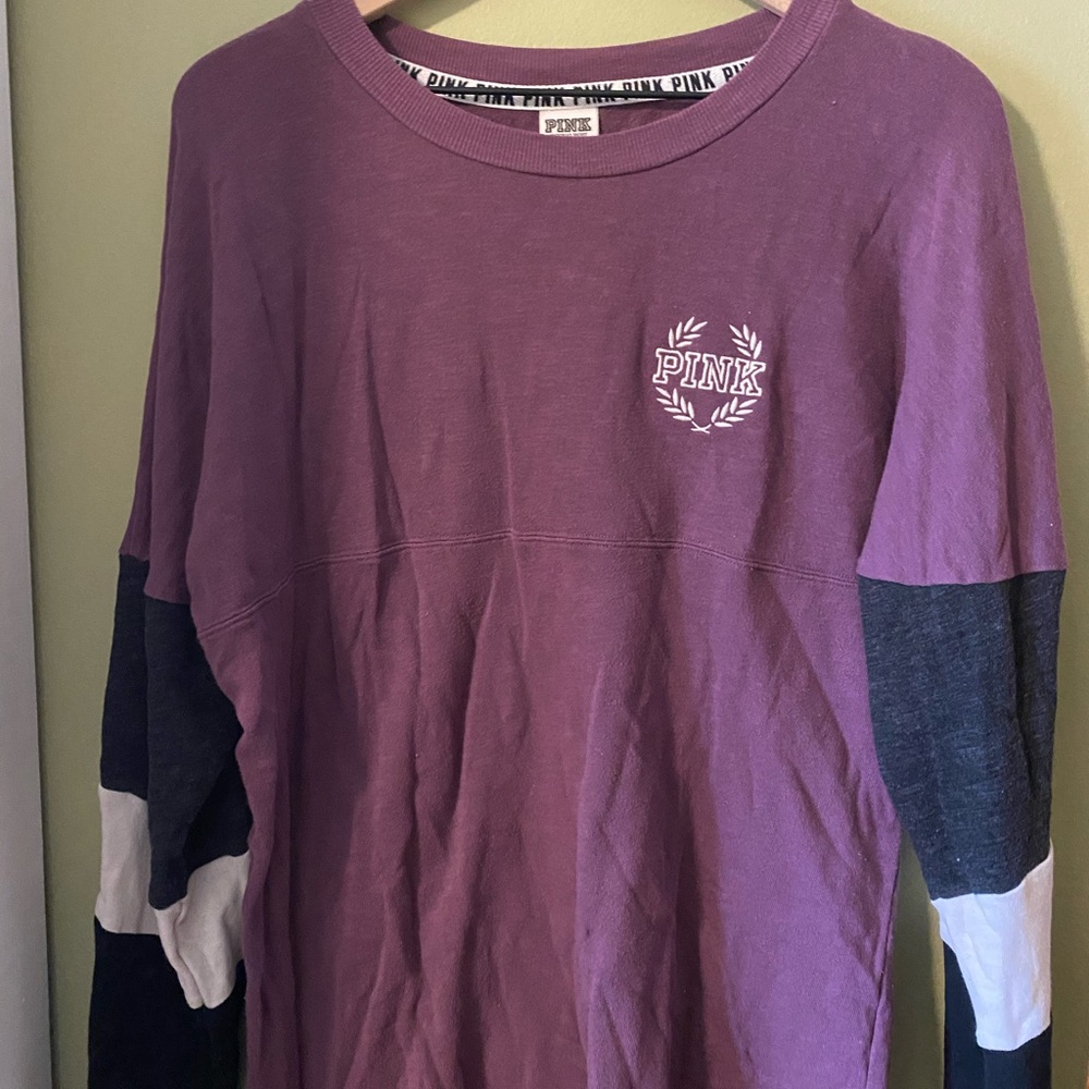 Purple PINK varsity long sleeve tee